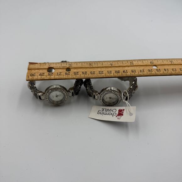 Charming Charlie Womens Bracelet Watch Lot Silver Tone Etched Needs Battery - Picture 2 of 8